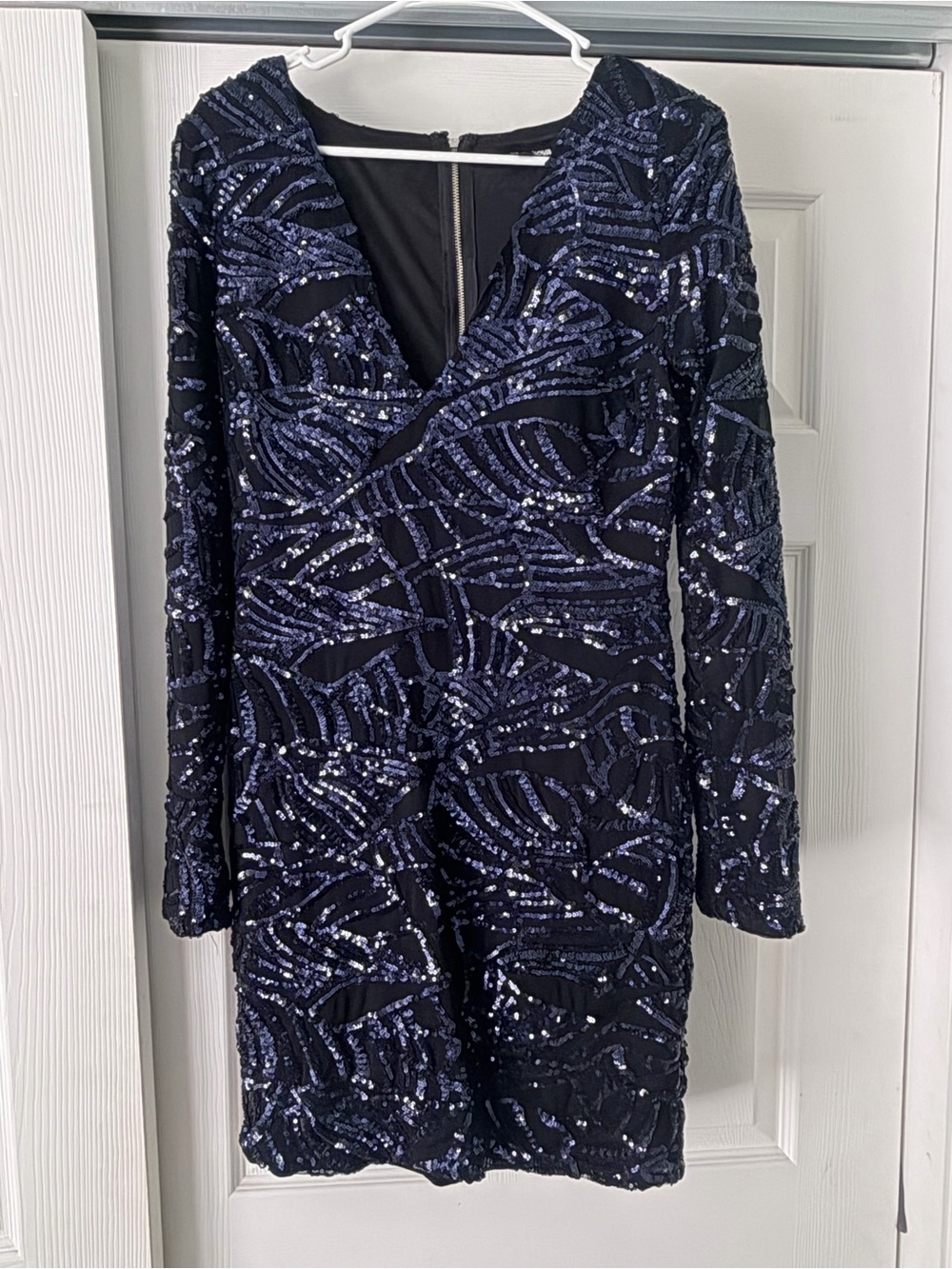 Fashion Nova Navy Sequin Long Sleeve Mini Dress